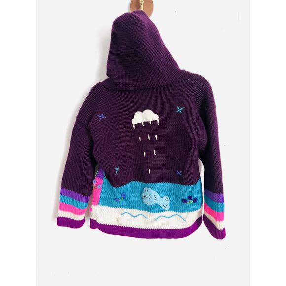 Handmade Peru Alpaca Llama Bird Knit Sweater Hoodie 2T 3T Purple Bright Colors - Picture 5 of 10